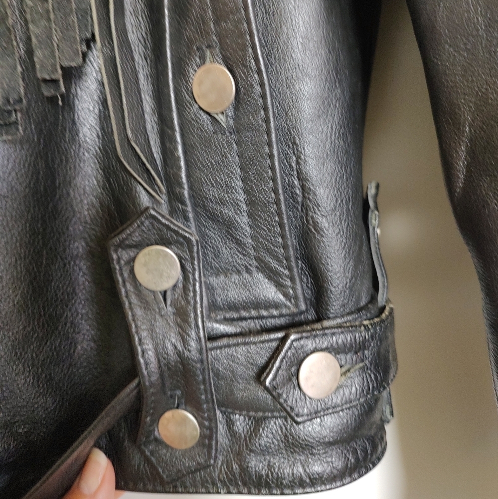 Vintage Open Road Black Fringe Insulated Leather Jacket - Picture 8 of 16